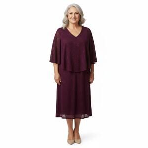 Connected Woman Purple Plus 22W Overlay Cape Dress Formal Mother of Bride